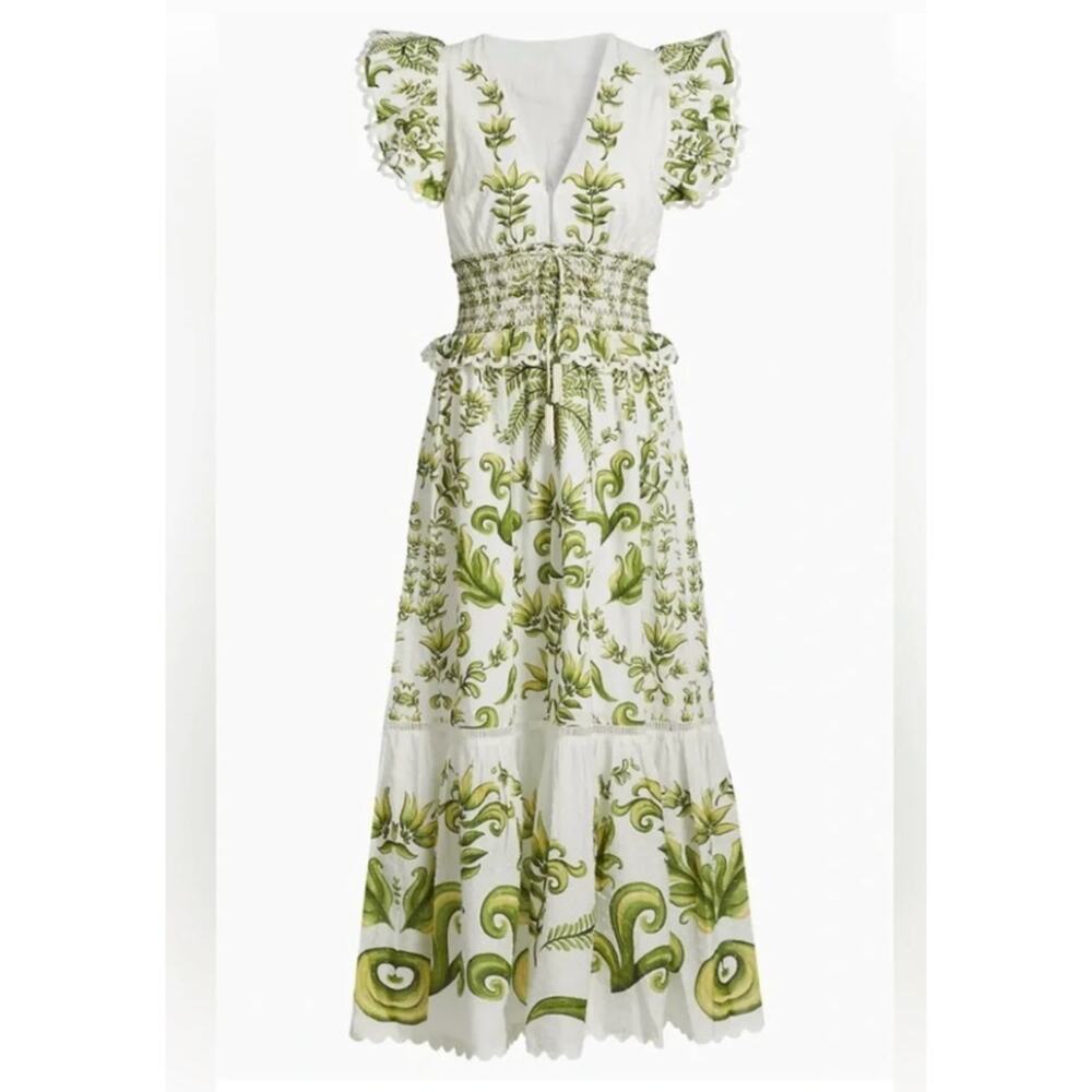 Farm Rio Dress Small Milani Flutter Sleeve Maxi White Floral Summer Boho Elegant - Picture 4 of 16